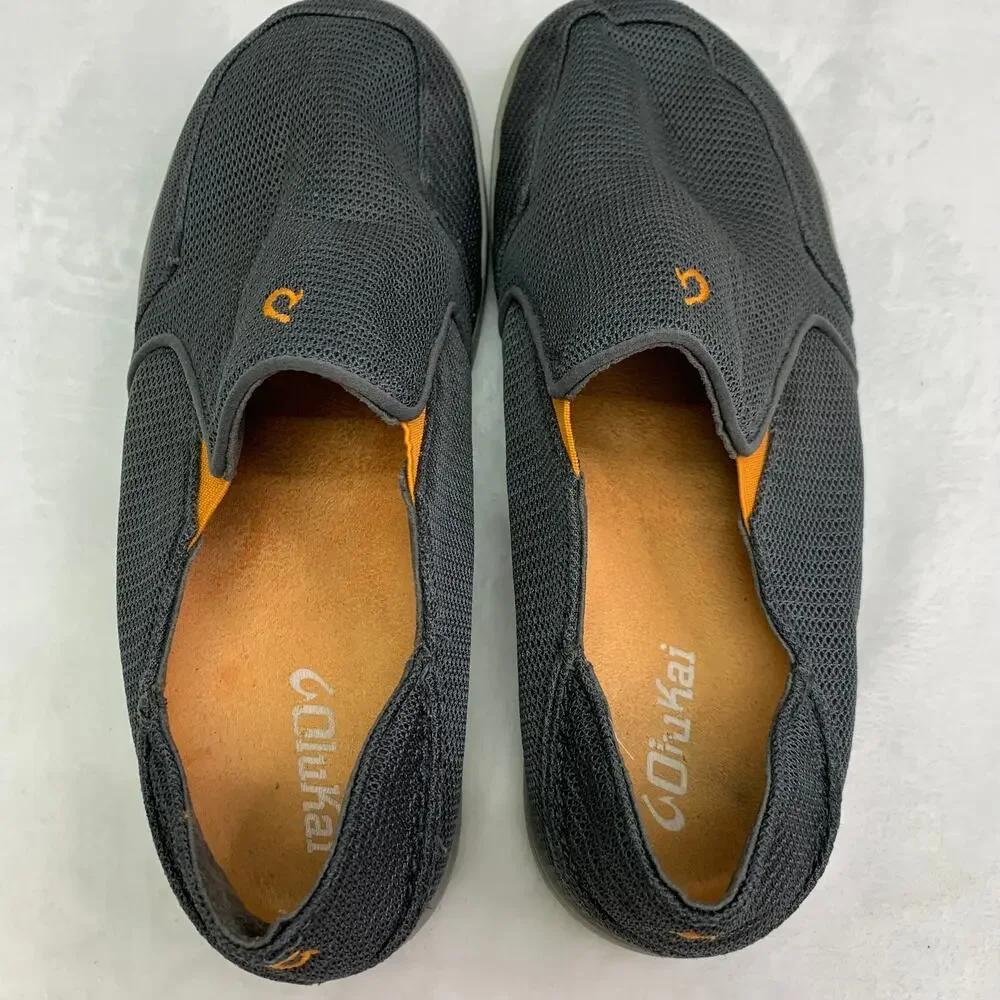 OluKai Mens 8.5 Nohea Mesh Sneakers Lace Up Slip On Comfort Shoes Gray Orange